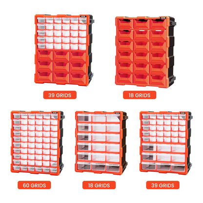 AIRAJ Multi-Drawer Parts Storage Box – 18/39/60 Transparent Plastic Organizers, Spliceable 15-Inch Home Storage