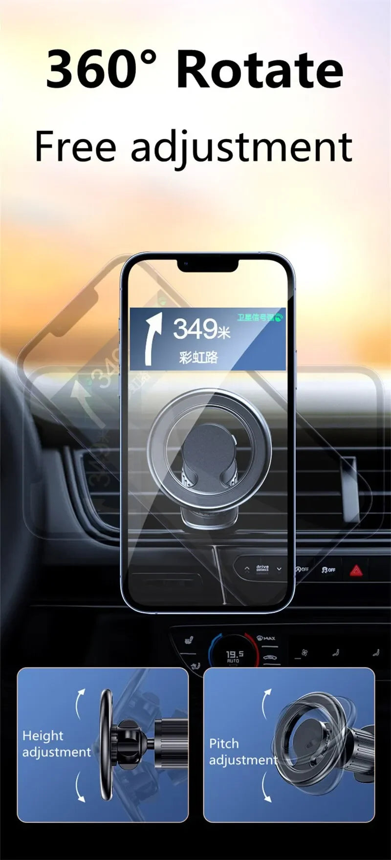 Magnetic Car Phone Holder — MagSafe-Style Universal Car Mount & GPS Mobile Bracket for iPhone 15/14/13/12, Samsung & Xiaomi