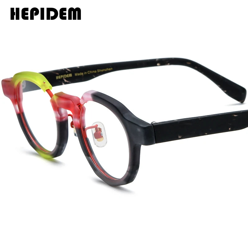 FONEX HEPIDEM Acetate Eyeglass Frames - Retro Round Vintage Eyewear for Men & Women