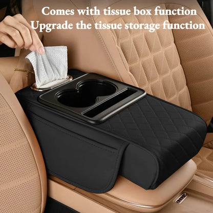 Universal Car Center Console Armrest Cushion – Heightening Pad with 2 Cup Holders, All-Season Auto Armrest Pillow Cover for Comfort & Storage