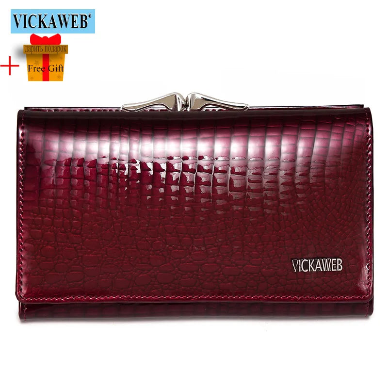 Women’s Genuine Leather Short Wallet – Fashion Alligator Hasp & Zipper Coin Purse AE2155