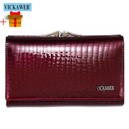 Women’s Genuine Leather Short Wallet – Fashion Alligator Hasp & Zipper Coin Purse AE2155