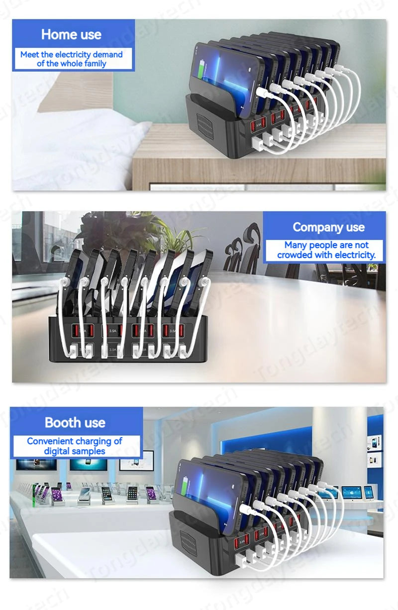 150W Universal Multi USB Fast Charger – 16-Port 3.5A Max Charging Station Stand for iPad, iPhone 14/13, Samsung S22, Xiaomi Tablet