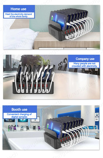 150W Universal Multi USB Fast Charger – 16-Port 3.5A Max Charging Station Stand for iPad, iPhone 14/13, Samsung S22, Xiaomi Tablet
