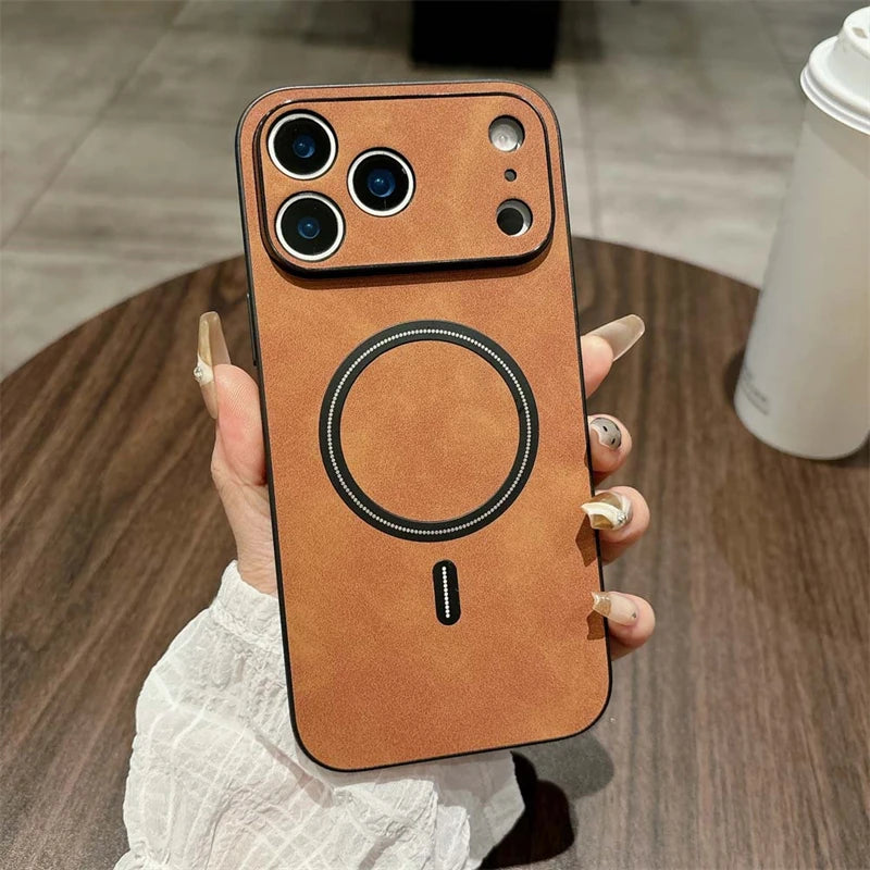 MagSafe Leather Shockproof Phone Case - Magnetic Wireless Charging Cover for iPhone 11, 12, 13, 14, 15, 16 & 17 Series