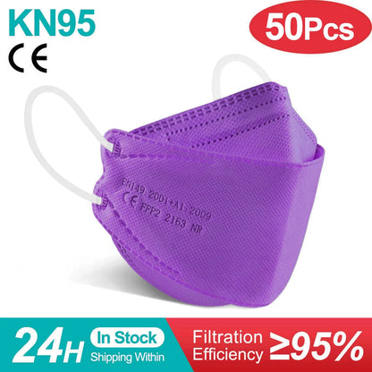 10-100PCS FFP2 Face Masks — CE Approved Disposable KN95 KF94 Black Fish Style Protective Masks