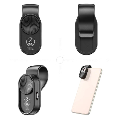 100X/200X Microscope Phone Lens with Clip – Magnifier for Plants, Insects, Hair, Skin, Jewelry & Jade Inspection