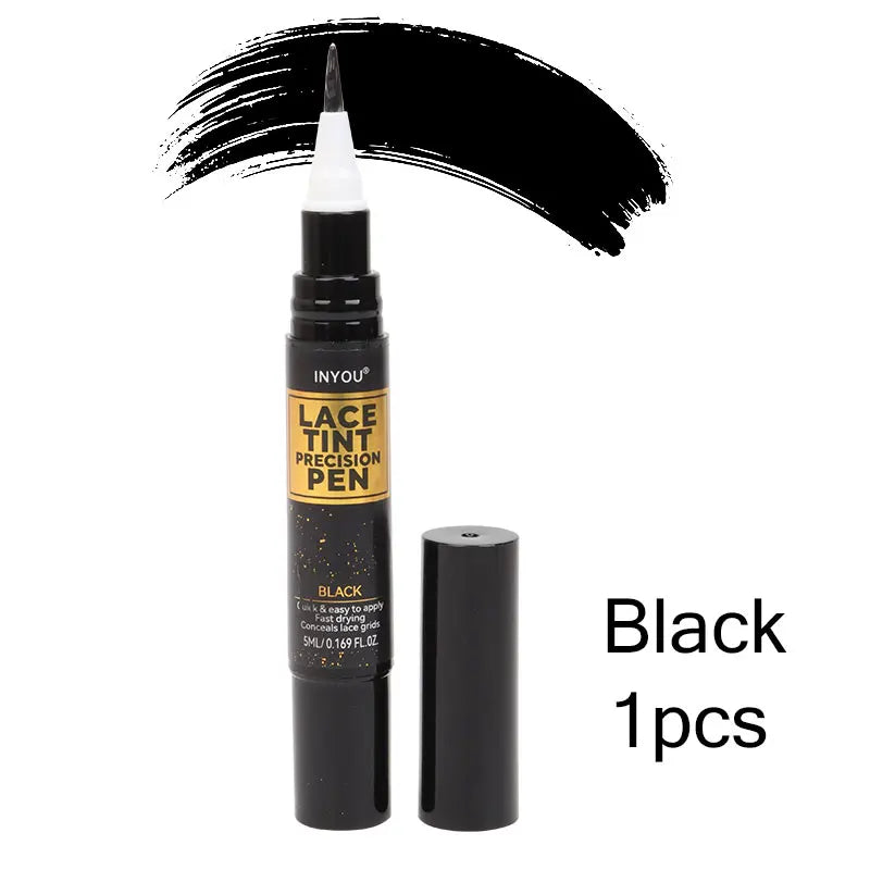 Lace Tint Pen - Wig Lace Color Enhancer with Brush Applicator for Natural Parting, Black & Brown Shades 5ml