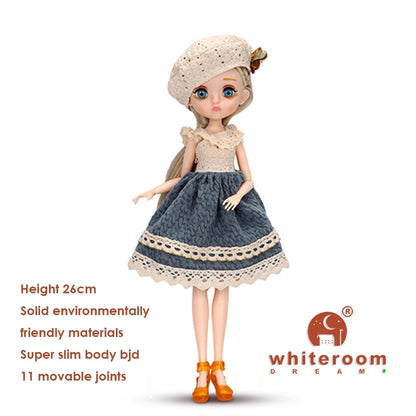 26cm BJD Doll for Girls – Purple Hair Fashion Princess with Big Eyes & Accessories Gift