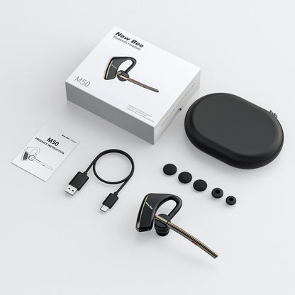 New Bee M50 Bluetooth Headset – Wireless Earpiece with Dual Mic, CVC8.0 Noise Cancelling, 24H Talk Time, V5.2 Handsfree Earphones