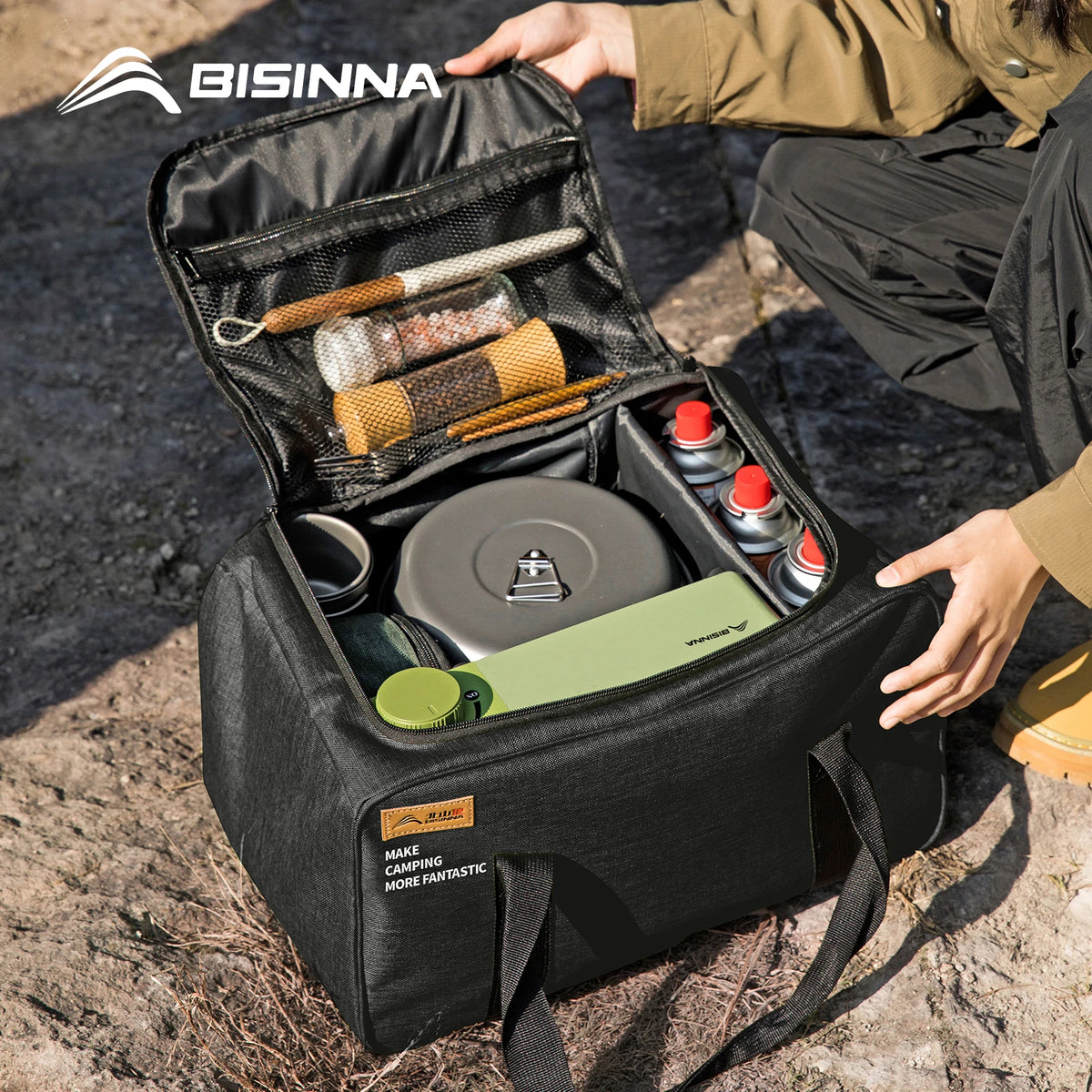 BISINNA Outdoor Camping Storage Bag - 26L/30L/42L Folding Gas Tank & Cookware Organizer with Adjustable Dividers