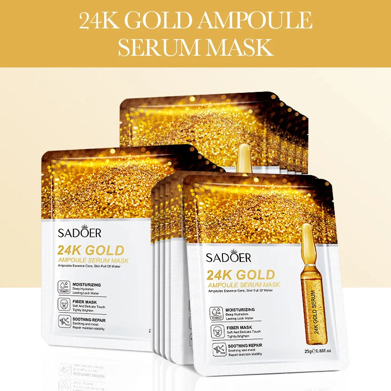 15PCS 24K Gold Hyaluronic Acid Face Masks – Firming, Moisturizing & Brightening Hydrating Skincare