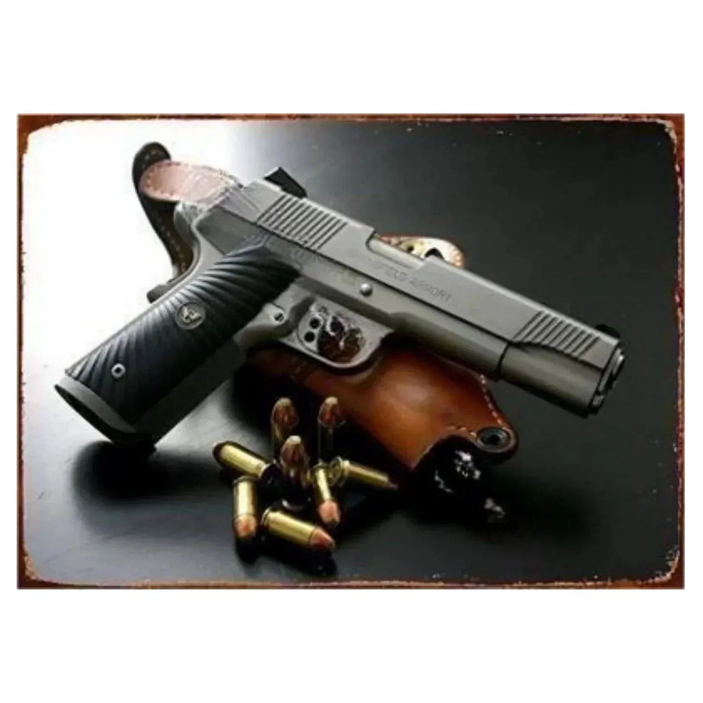 Pistol Metal Wall Sign - Military Style Decoration for Man Cave Home Cafe Bar Garden