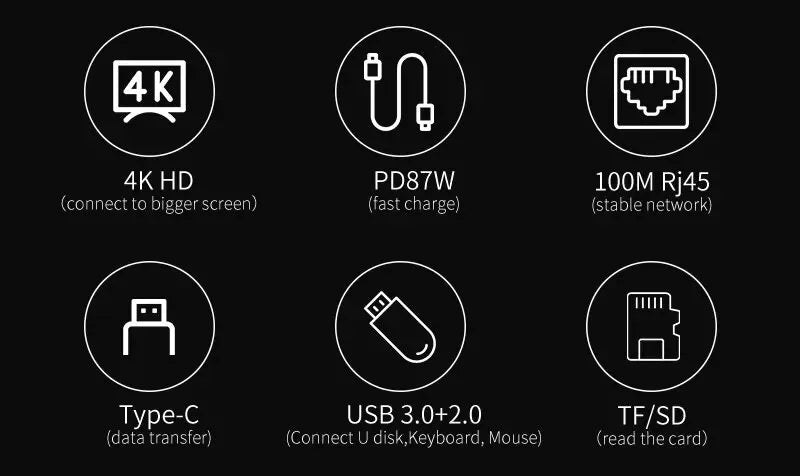 8-in-1 USB Type-C Hub Adapter – 4K HDMI, SD/TF Card Reader, RJ45, PD Fast Charging for MacBook & Notebook