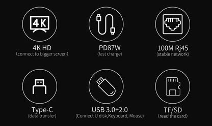 8-in-1 USB Type-C Hub Adapter – 4K HDMI, SD/TF Card Reader, RJ45, PD Fast Charging for MacBook & Notebook