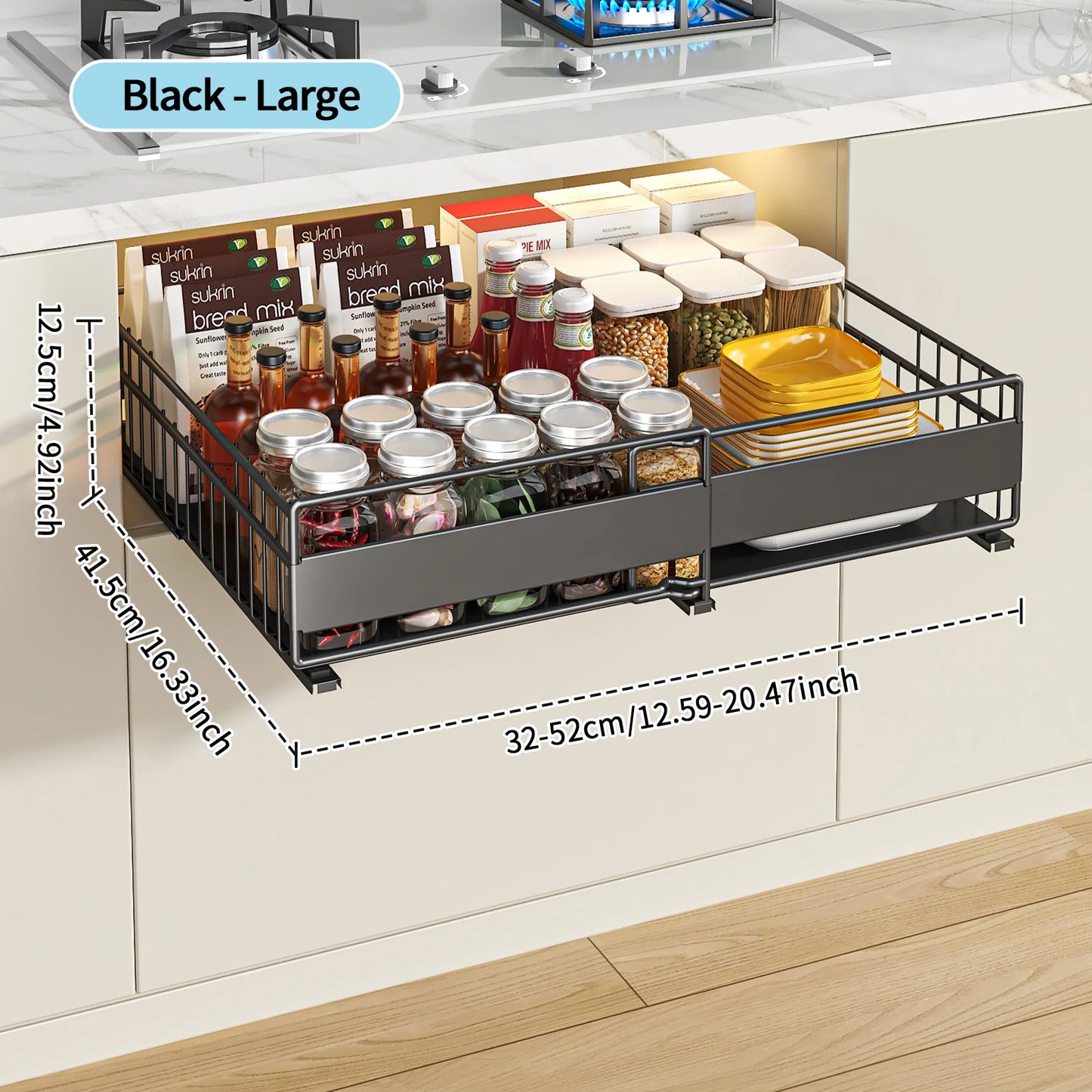Retractable Kitchen Cabinet Organizer - Pull-Out Storage Rack for Pots, Dishes & Seasonings
