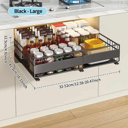 Retractable Kitchen Cabinet Organizer - Pull-Out Storage Rack for Pots, Dishes & Seasonings