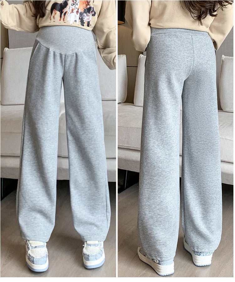 M-4XL Women’s Maternity Radish Pants – Cotton Fleece Ankle-Length Corduroy Sweatpants, High Waist Autumn Pregnancy Trousers