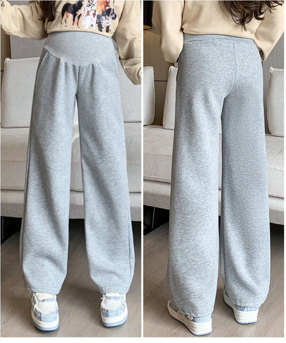 M-4XL Women’s Maternity Radish Pants – Cotton Fleece Ankle-Length Corduroy Sweatpants, High Waist Autumn Pregnancy Trousers
