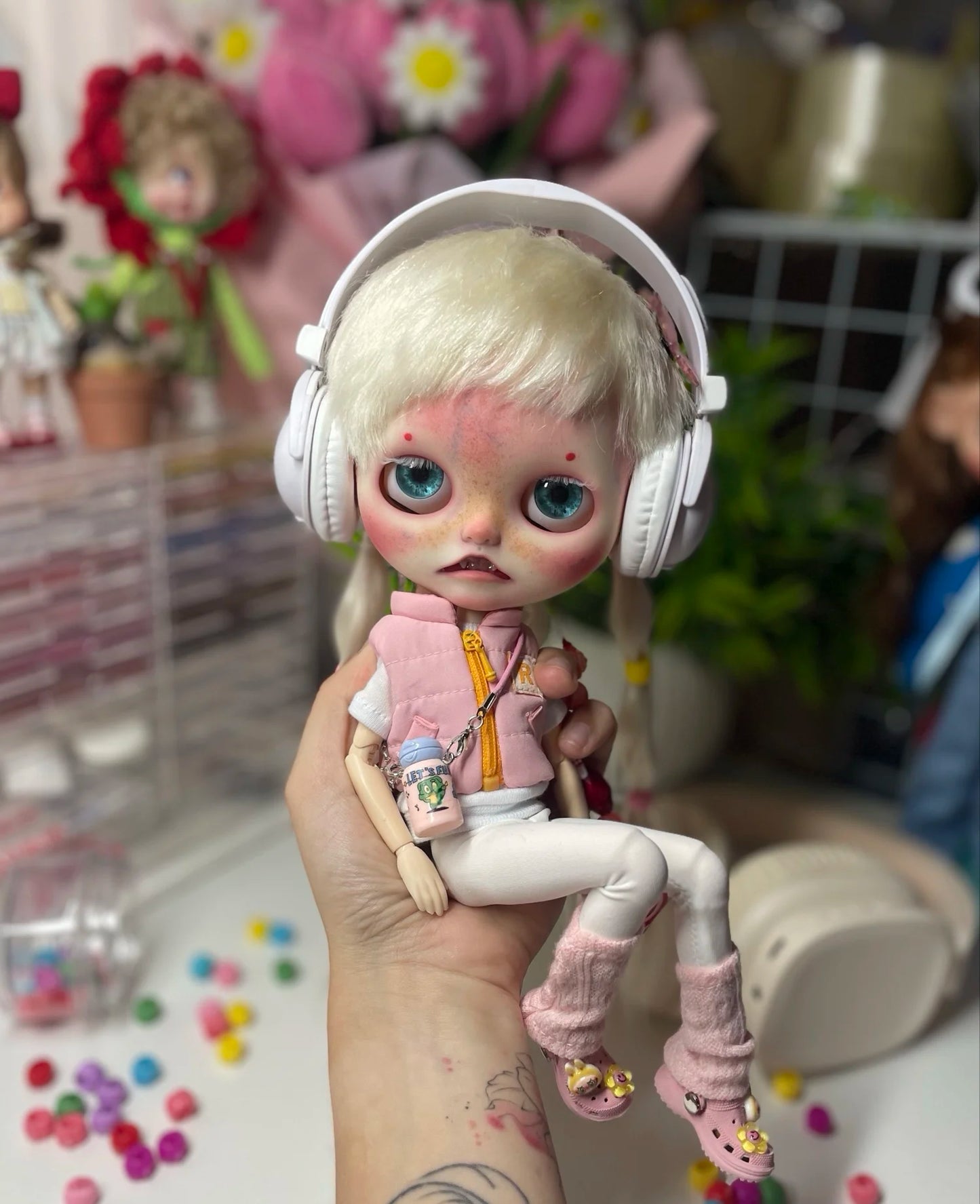 Miniature Doll Headphones for Blythe & Qbaby — Big Head Diandian Decorative Accessory (Non-Functional)