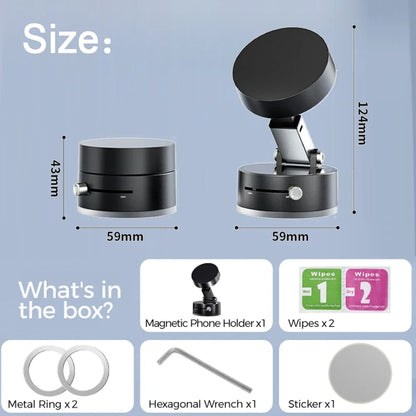 Ultra Magnetic Foldable Car Phone Mount – 360° Rotation Dashboard Holder with Vacuum Suction Cup & GPS Stand
