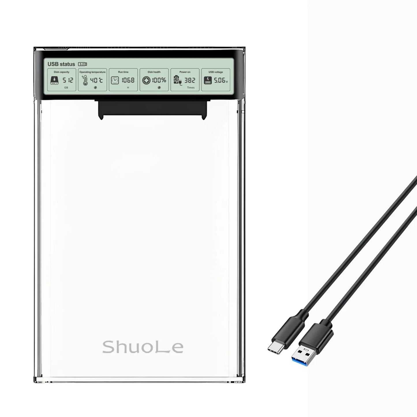 2.5" HDD/SSD SATA to USB 3.2 Enclosure – 5Gbps External Hard Drive Case with Transparent Housing