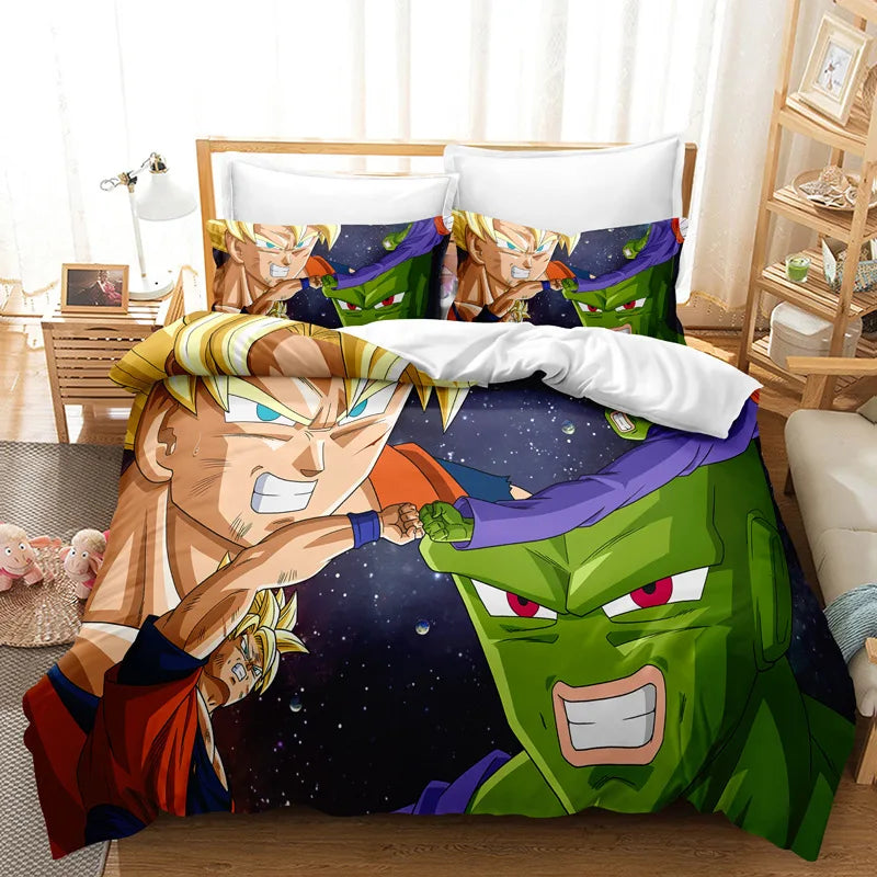 Goku Super Saiyan Dragon Ball Bedding Set – 2/3pcs Duvet Cover & Pillowcase 3D Anime Quilt Cover for Teens