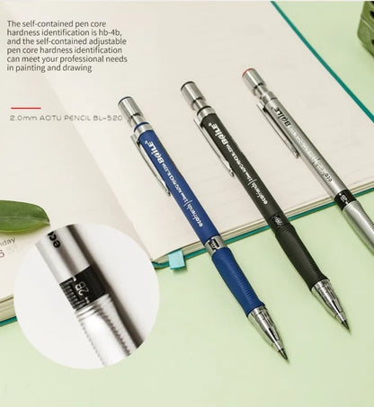 Mechanical Pencil Set 2.0mm – Automatic Pencil with 2B Black & Colored Lead Refills for Writing, Sketching, & Art Drawing
