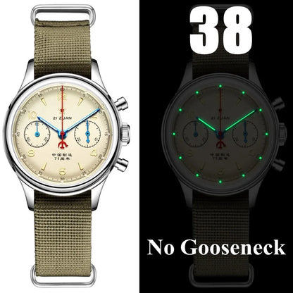 RED STAR 38mm Men's 1963 Chronograph Mechanical Watch – Pilot Air Force Aviation with Seagull ST1901 Movement & Sapphire Glass