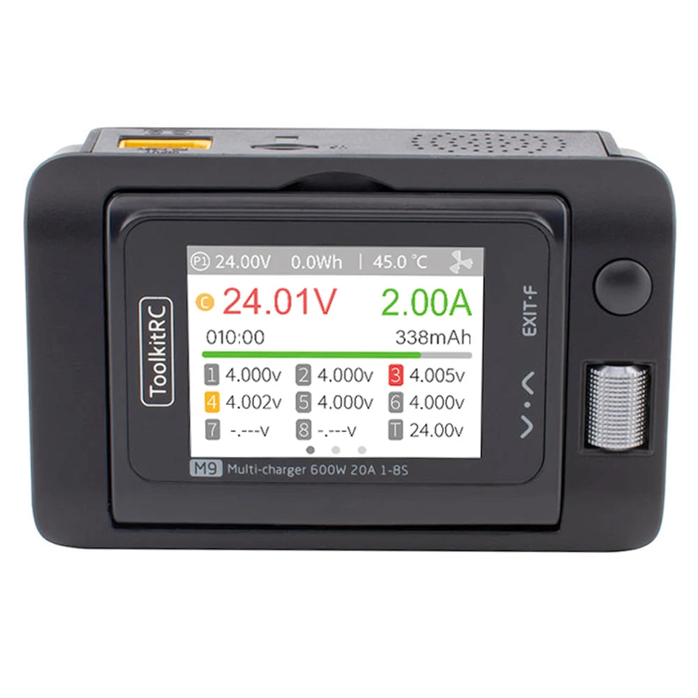 ToolkitRC M9 600W 20A Smart USB Fast Charger - Adjustable Screen Angle with Audio Function for 1-8S LiPo LiFe Batteries