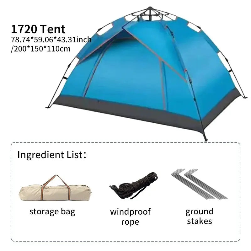 Outdoor Folding Tent – Fully Automatic Quick Open, 3-4 Person Self-Driving Camping Tent, Rain & Sun Proof, Portable