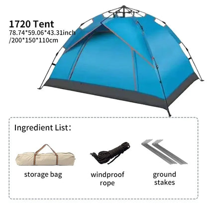 Outdoor Folding Tent – Fully Automatic Quick Open, 3-4 Person Self-Driving Camping Tent, Rain & Sun Proof, Portable