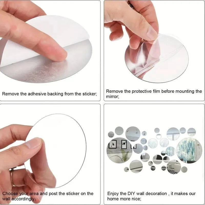26-Piece 3D Acrylic Mirror Wall Stickers - Round DIY Decorative Tiles for Bedroom, Bathroom & TV Background Decor