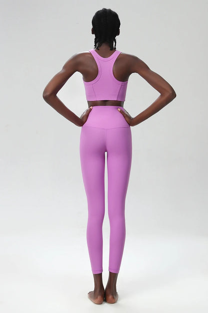 3PCS Women’s Fitness Yoga Set – Solid Color Ribbed Long Sleeve Top & High Waist Leggings, Breathable Workout Sportswear