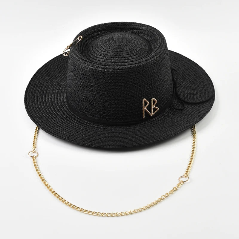 Women's Straw Sun Hat - Elegant Ribbon Decor Beach Travel & Party Dress Hat