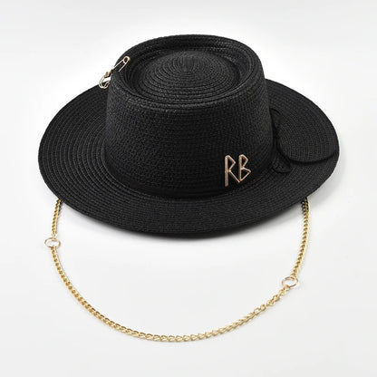 Women's Straw Sun Hat - Elegant Ribbon Decor Beach Travel & Party Dress Hat