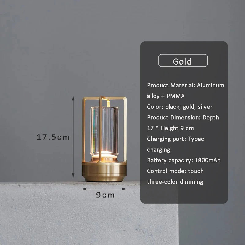 Rechargeable LED Crystal Table Lamp - Aluminum Touch Night Light for Restaurants, Camping & Home Decor