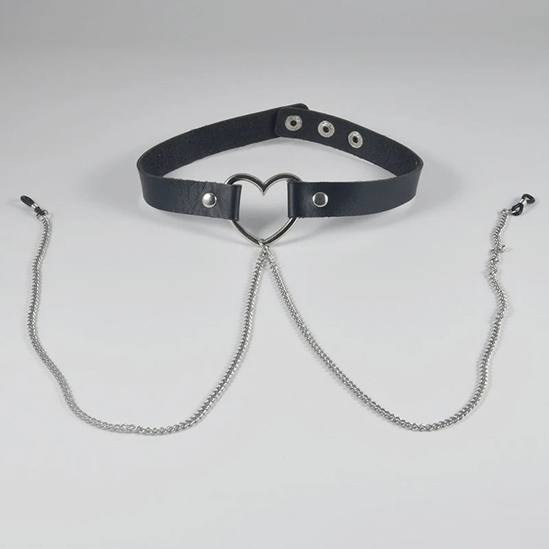 Adjustable Nipple Clamp and Collar Leash Set - BDSM Bondage Chain Accessories with Punk-Inspired Jewelry Design