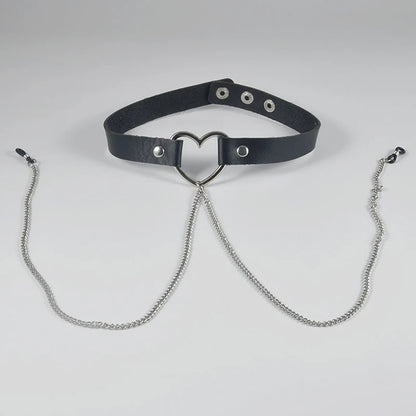 Adjustable Nipple Clamp and Collar Leash Set - BDSM Bondage Chain Accessories with Punk-Inspired Jewelry Design