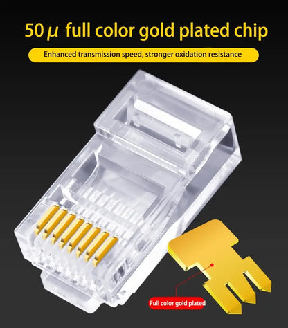 50 PCS RJ45 Cat6 Connectors — Unshielded Perforated Crystal Head for Network Cables