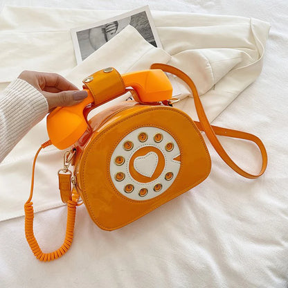 Women’s Creative Telephone-Shaped Crossbody Bag – Retro PU Leather Small Shoulder Handbag