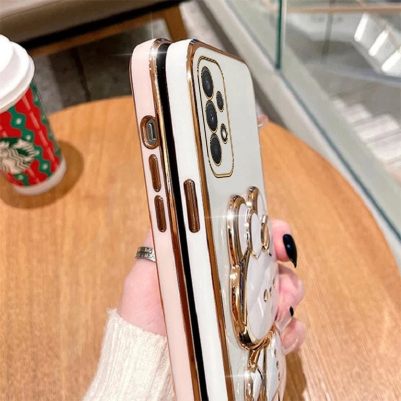 Cute Rabbit Phone Holder Case with Makeup Mirror – Compatible with Samsung Galaxy A13/A23/A32/A33/A52/A52S/A53/A72/A73 4G & 5G for Women