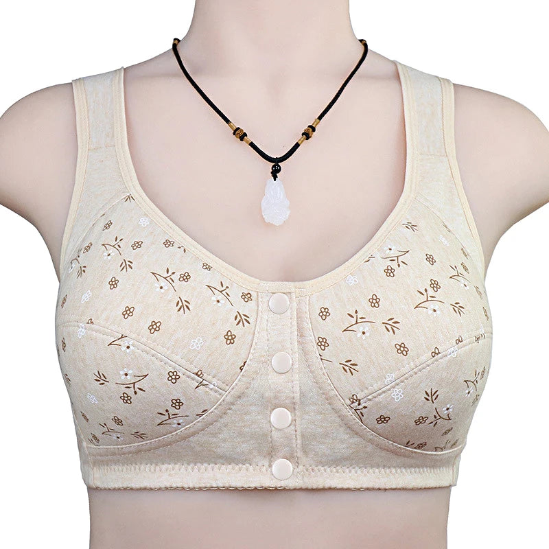 Women’s Cotton Wireless Bra - Soft Front-Closure Comfort Bra for Full Bust Support