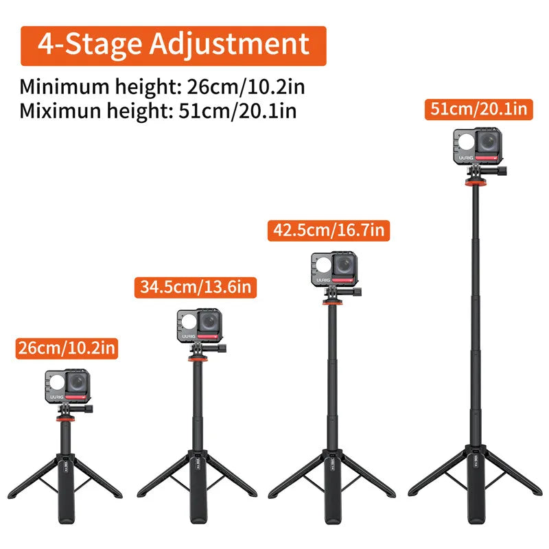Selfie Stick Tripod – Extendable Stand Handle for GoPro 13-8, Insta360 X4, DJI OSMO Action 5/4/3 Accessories