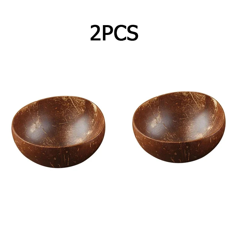 Natural Coconut Bowl with Wooden Spoon – 12–15cm Handmade Tableware for Salad, Dessert, Rice & Ramen