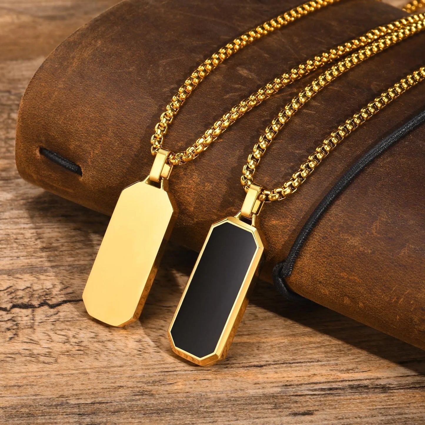 Casual Black Enamel Necklace for Men, Waterproof Stainless Steel Square Pendant, Simple Fashion Collar Jewelry Gift