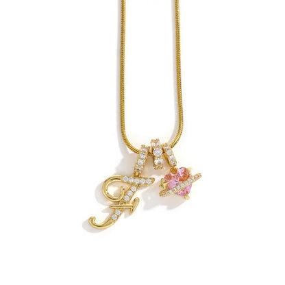 Gold Zircon Flower Letter Necklace - A-Z Alphabet Pendant Jewelry Gift for Women