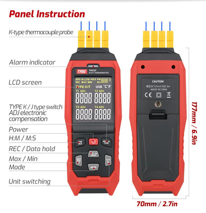 4-Channel Thermocouple Thermometer - High-Precision USB Data Logger with 5000 Records for HVAC & Appliance Repair