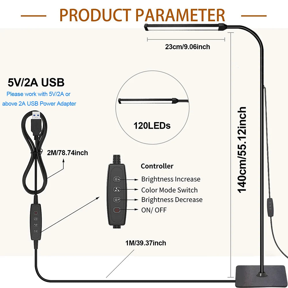 Adjustable LED Floor Lamp: Dimmable Gooseneck Stand Light for Living Room, Bedroom, Office | Indoor Reading & Decoration