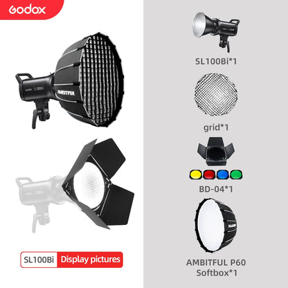 Godox SL100Bi LED Video Light - 100W Bi-Color 2800-6500K Studio Light with Bowens Mount & LCD Display